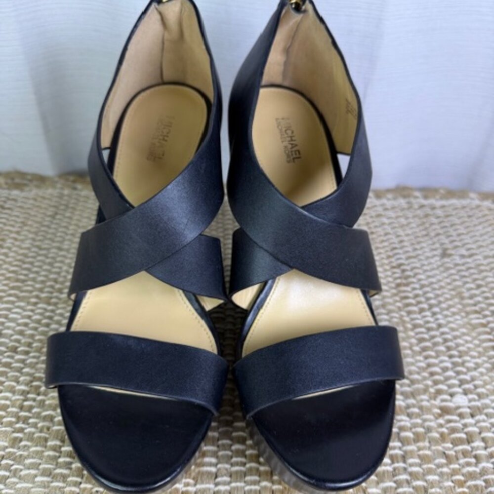 MICHAEL Michael Kors Black Crisscross Open-Toe Wedge Sandals